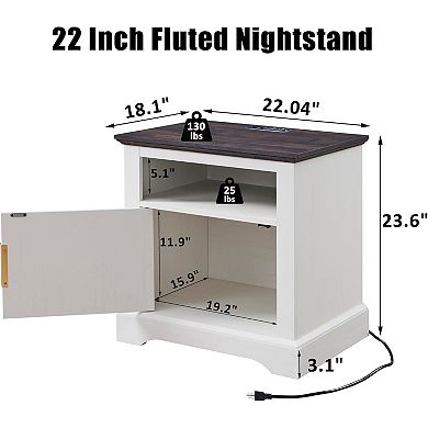 2PCS 22" Modern Nightstand with Charging Station, 2 Drawer, Open Shelf, Bedside Table for Bedroom