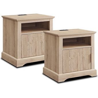 2 pc 22" Modern Nightstand with Charging Station, 2 Drawer, Open Shelf, Bedside Table for Bedroom