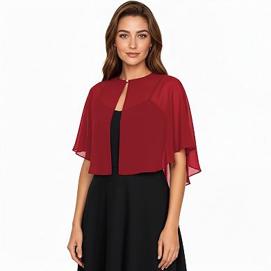 Women' s Sheer Flutter Sleeve Capelet Top with Flowing Layered Silhouette and Elegant Front Closure