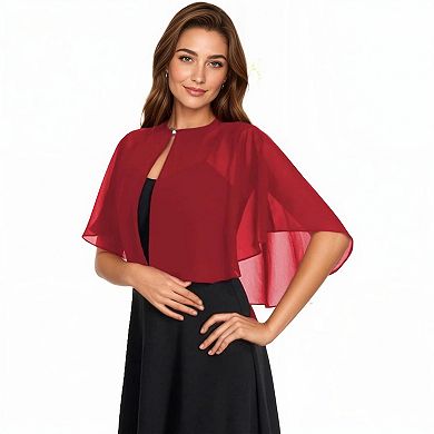 Women' s Sheer Flutter Sleeve Capelet Top with Flowing Layered Silhouette and Elegant Front Closure