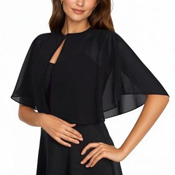 Women' s Sheer Flutter Sleeve Capelet Top with Flowing Layered Silhouette and Elegant Front Closure