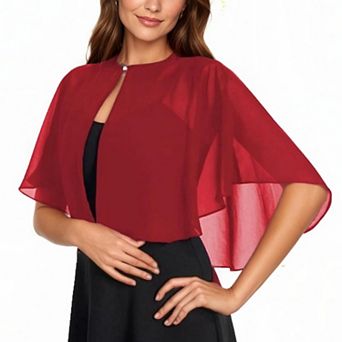 Women' s Sheer Flutter Sleeve Capelet Top with Flowing Layered Silhouette and Elegant Front Closure