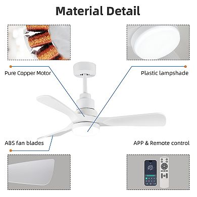 42" Modern White 3 ABS Blades Flush Mount Standard Ceiling Fan with Integrated LED and Remote