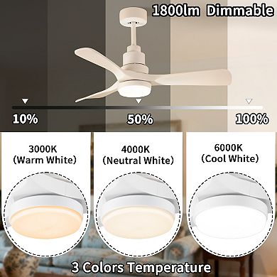 42" Modern White 3 ABS Blades Flush Mount Standard Ceiling Fan with Integrated LED and Remote