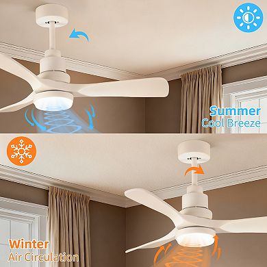 42" Modern White 3 ABS Blades Flush Mount Standard Ceiling Fan with Integrated LED and Remote
