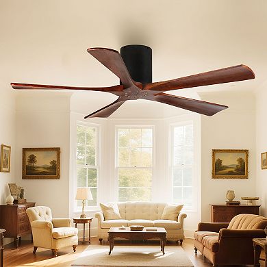52" Modern Black 5 Wood Blades Flush Mount Standard Ceiling Fan with DC Motor and Remote Control