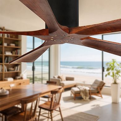 52" Modern Black 5 Wood Blades Flush Mount Standard Ceiling Fan with DC Motor and Remote Control