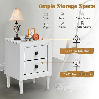 Multipurpose Retro Bedside Nightstand with 2 Drawers-White
