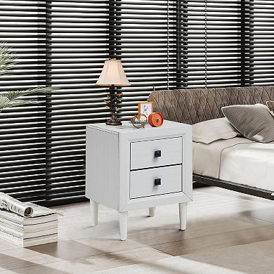 Multipurpose Retro Bedside Nightstand with 2 Drawers-White