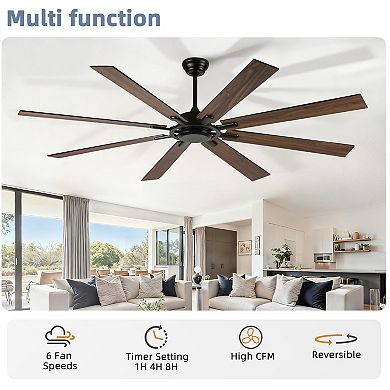 72" Modern Black 8 Plywood Blades Flush Mount Standard Ceiling Fan with DC Motor and Remote