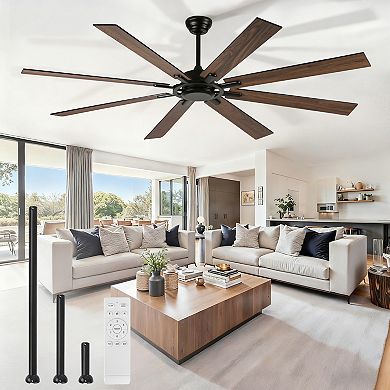 72" Modern Black 8 Plywood Blades Flush Mount Standard Ceiling Fan with DC Motor and Remote