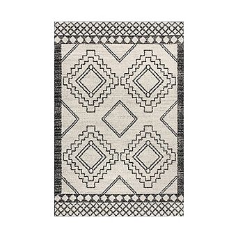 Cream Black Bohemian Geometric Rug