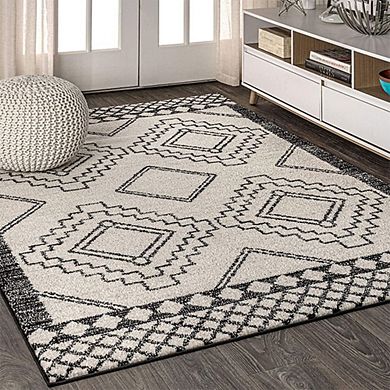 Cream Black Bohemian Geometric Rug