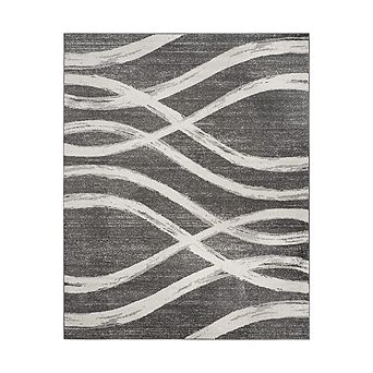 Charcoal Ivory Wave Distressed Rug