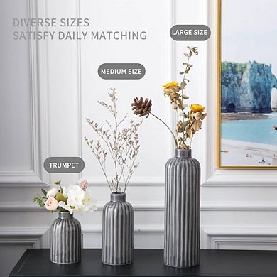 3 Minimalist Ribbed Pottery Ornamental Vase