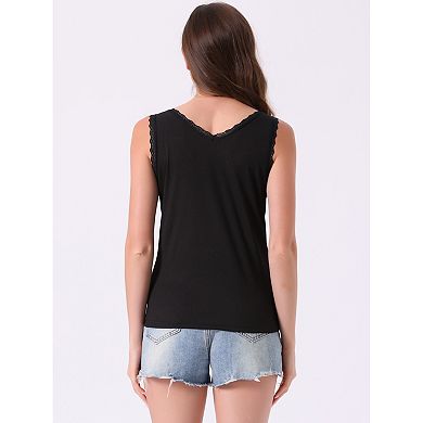 2 Packs Women's Lacework Trim Modal Tank Tops Ruched Ribbed Knit V Neck Sleeveless Undershirt
