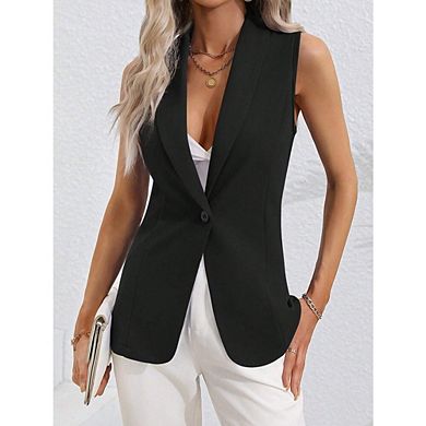 Women's Sleeveless Blazer Vest Lapel Collar Single Button Slim Fit Waistcoat for Office Casual Work