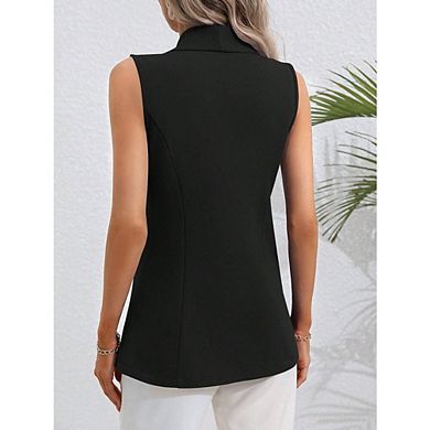 Women's Sleeveless Blazer Vest Lapel Collar Single Button Slim Fit Waistcoat for Office Casual Work