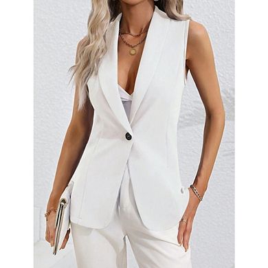 Women's Sleeveless Blazer Vest Lapel Collar Single Button Slim Fit Waistcoat for Office Casual Work
