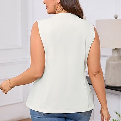 Women Plus Size Sleeveless Blazer Vest Button-Down Waistcoat