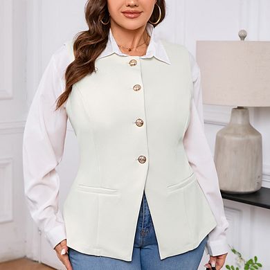 Women Plus Size Sleeveless Blazer Vest Button-Down Waistcoat
