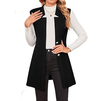 Women's Sleeveless Blazer Vest Collar Button Down Longline Waistcoat Causal Work Office Fall Wear