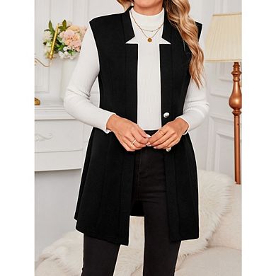 Women's Sleeveless Blazer Vest Collar Button Down Longline Waistcoat Causal Work Office Fall Wear
