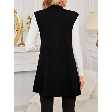 Women's Sleeveless Blazer Vest Collar Button Down Longline Waistcoat Causal Work Office Fall Wear