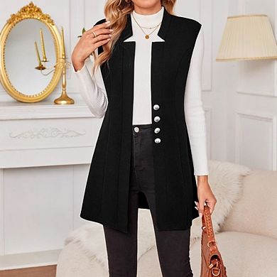 Women's Sleeveless Blazer Vest Collar Button Down Longline Waistcoat Causal Work Office Fall Wear