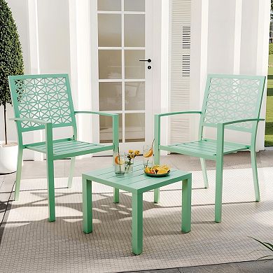 3-Piece Outdoor Bistro Set Stackable Patio Chairs Square Table Modern Metal Furniture