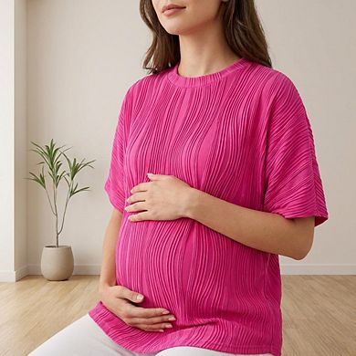 Women’s Maternity Shirts Textured Short Sleeve Tee Crew Neck Loose Fit Pregnancy Tunic Top