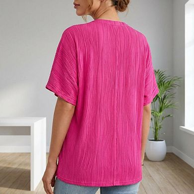 Women’s Maternity Shirts Textured Short Sleeve Tee Crew Neck Loose Fit Pregnancy Tunic Top