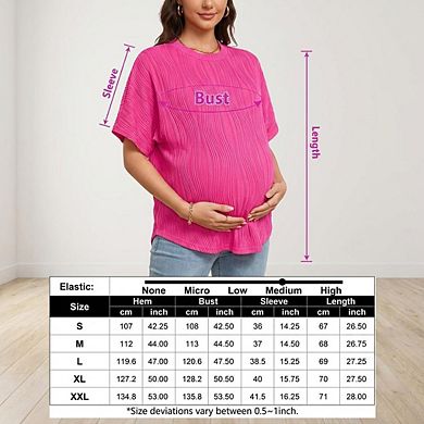 Women’s Maternity Shirts Textured Short Sleeve Tee Crew Neck Loose Fit Pregnancy Tunic Top