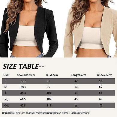 Women's Short Blazer Work Office Business Casual Collarless Suit Jacket Cropped Blazer