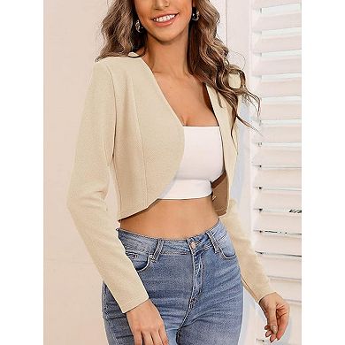 Women's Short Blazer Work Office Business Casual Collarless Suit Jacket Cropped Blazer