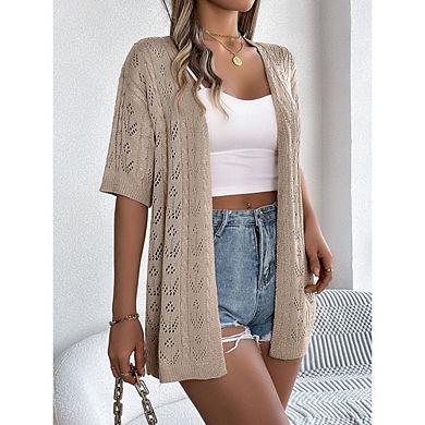 Women's Crochet Knit Cardigan Sweaters Short Sleeve Open Front Cardigans Lightweight Tops Vacation