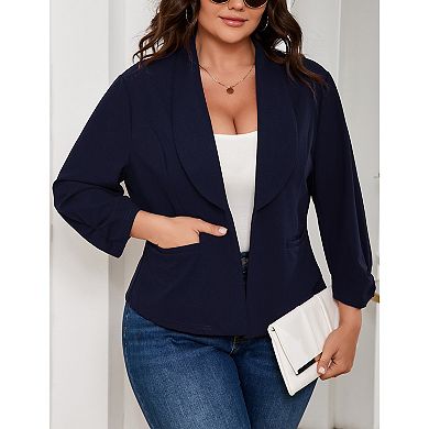Women's Plus Size Casual Blazers Open Front Work Office Jackets Blazer with Pockets