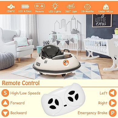 12V Electric Bumper Car for Kids, Kids Ride-On with Remote, 360 Degree Spin, LED Lights