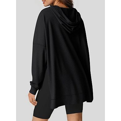 Womens Hoodies Casual Waffle Knit Long Sleeve Drawstring Pullover Sweatshirts Hooded Tops