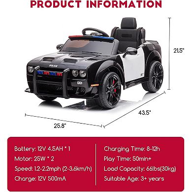 12V Kids Licensed Dodge Challenger Ride-On Car, Electric Vehicles with Remote, LED Lights, Bluetooth