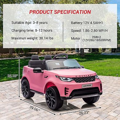 ANIXOL 12V Kids Ride On Car, Licensed Land Rover, 2-Seater, Remote & Manual Control
