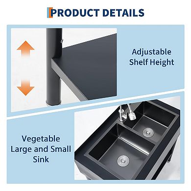 36.6x22.2x38.9 Stainless Steel Sink 2.0 Series Durable Corrosion Resistant Easy to Clean Rust Proof