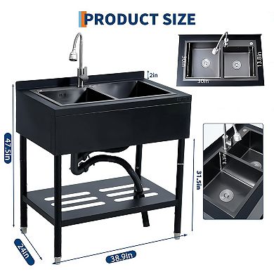 36.6x22.2x38.9 Stainless Steel Sink 2.0 Series Durable Corrosion Resistant Easy to Clean Rust Proof
