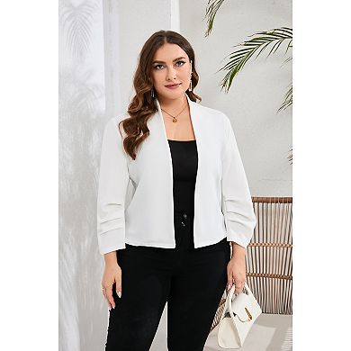 Women's Plus Size Blazer Open Front Long Sleeve Business Casual Outfits Suit Jacket Blazers