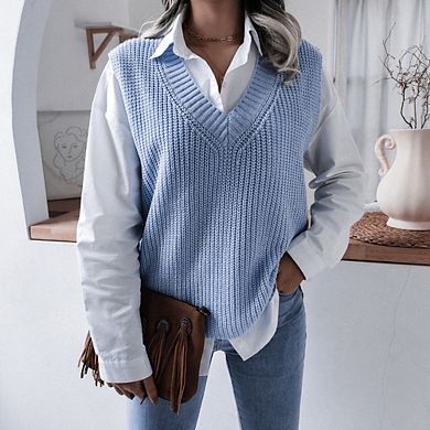 Women's V-neck Casual Loose Knit Sweater Vest
