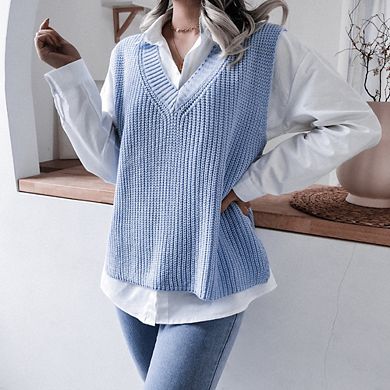 Women's V-neck Casual Loose Knit Sweater Vest
