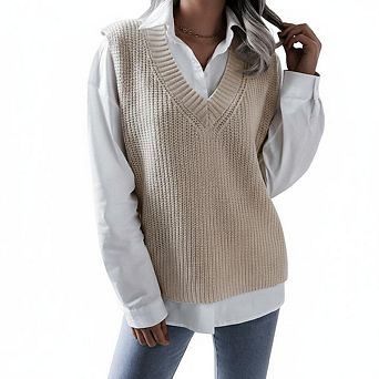 Women's V-neck Casual Loose Knit Sweater Vest