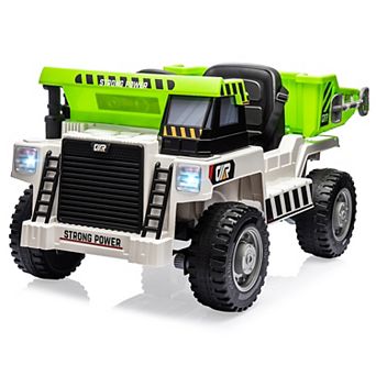 12V Kids Ride On Dump Truck, 4WD Electric Construction Vehicle w/Remote, Dump Bed, Music & Lights