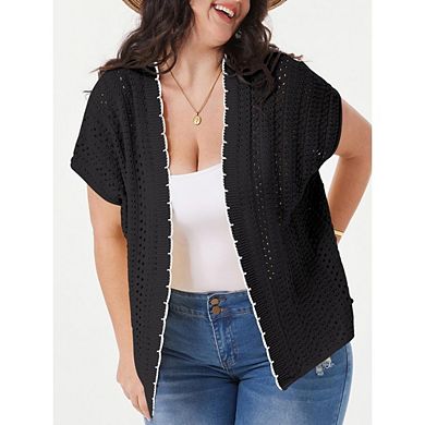 Women's Plus Size Cardigans Short Sleeve Crochet Knit Sweater Tops Summer Beach Vacation Clothes