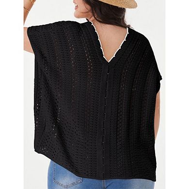 Women's Plus Size Cardigans Short Sleeve Crochet Knit Sweater Tops Summer Beach Vacation Clothes